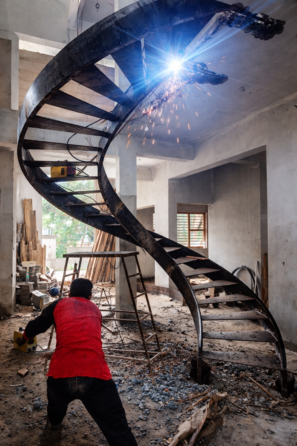 Mild steel staircase fabrication for residential project